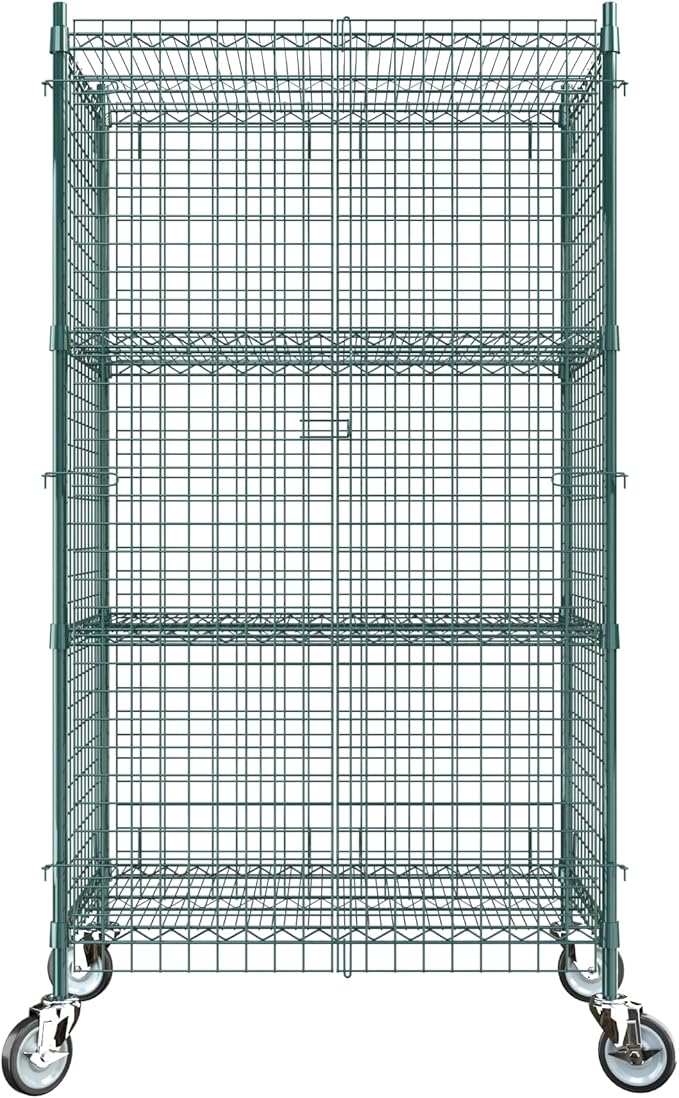 Commercial Grade NSF Listed Metal Wire Mesh Storage Green Epoxy Mobile Security Cage Kit, 24" x 36" x 70", Perfect for Warehouse, Walk-in Refrigerator, Freezer, Grocery Store, Restaurant, Dishroom