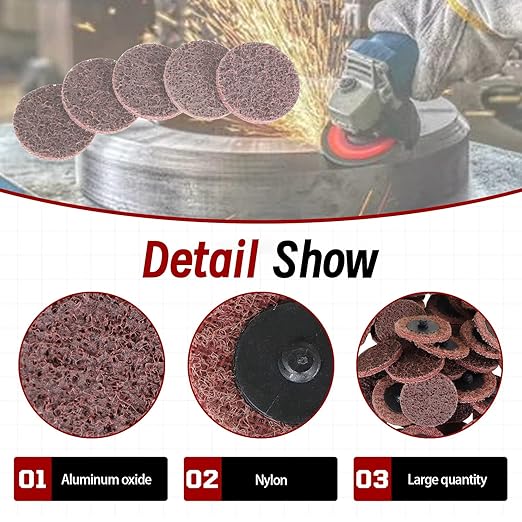 findmall 50Pcs 2 Inch Maroon Quick Change Surface Prep Conditioning Discs, Medium Grit for Cleaning, Finishing and Deburring on All Metals