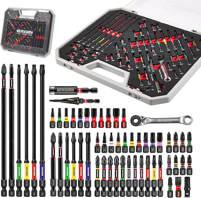 58Pcs Screwdriver Set Include 54Pcs Impact Screwdriver Bits Set, Mini Wrench, Step Drill, 1/4?쒾ocket Adapter and Impact Bit Extension with Tool Box for Home Repairs DIY