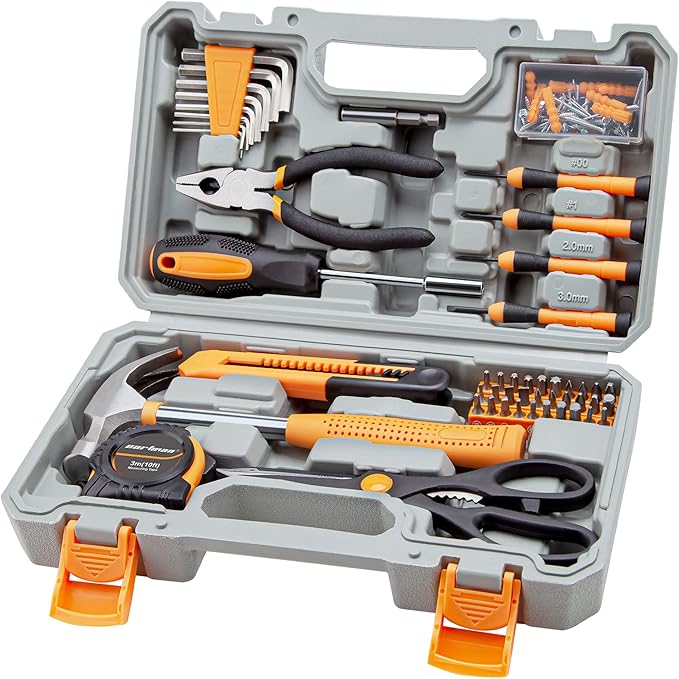 CARTMAN 126-Piece Home Tool Set Kit, Basic Household Hand Tools with Storage Case Orange