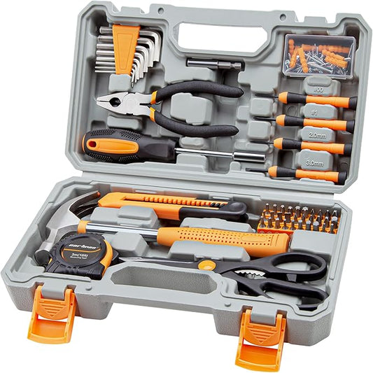 CARTMAN 126-Piece Home Tool Set Kit, Basic Household Hand Tools with Storage Case Orange