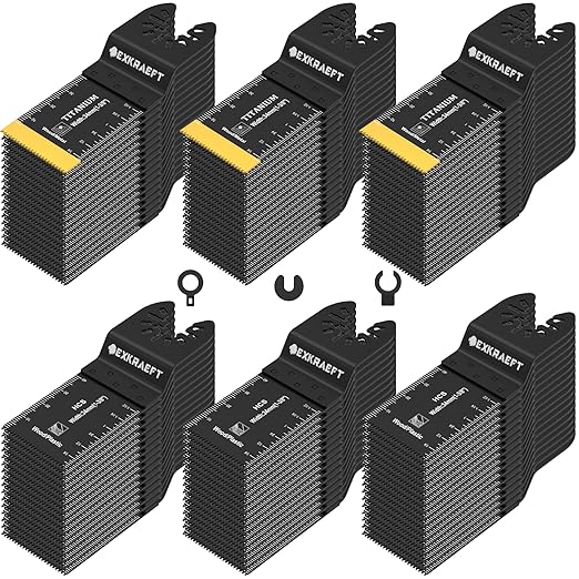 100 PCS Oscillating Tool Blade Multitool Blades, Universal Titanium Oscillating Saw Blades for Metal Nails, Wood and Plastic, Multi Tool Blades Kits Fit Dewalt Milwaukee Ryobi Rockwell Fein