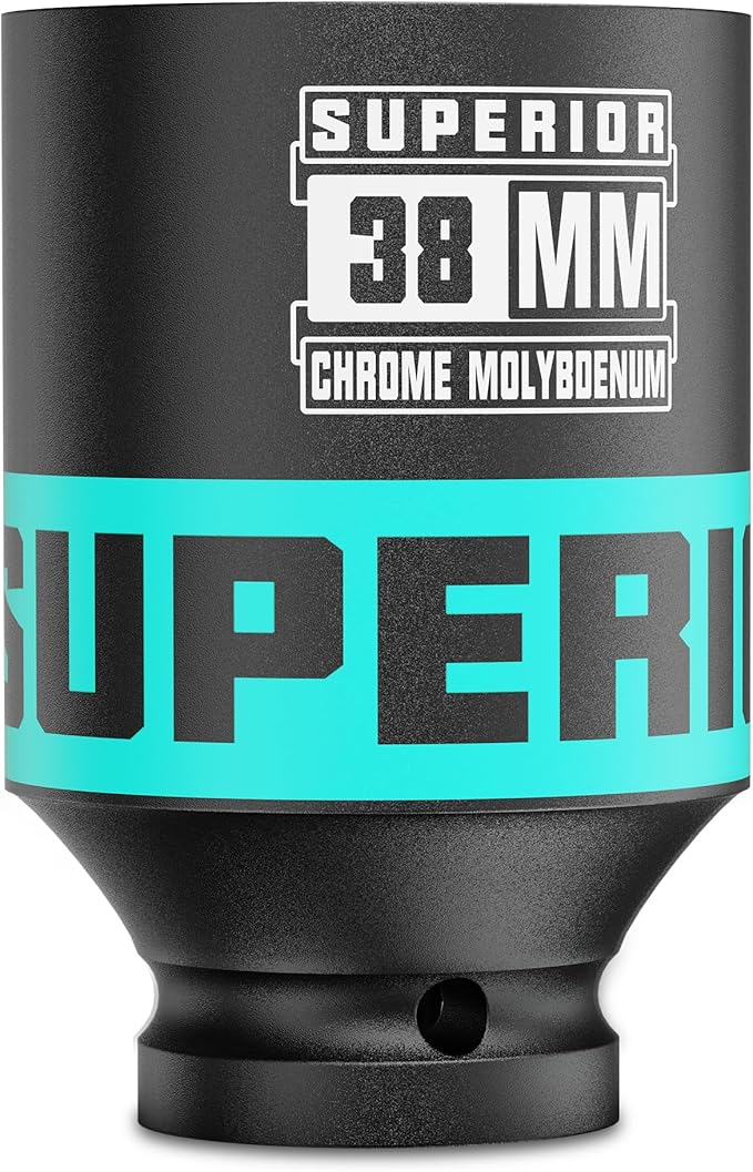 1/2" Drive Impact Socket, 38 mm Deep Socket, Metric, 6 Point, CR-MO, for Automotive Maintaince Truck Tires Jumbo Fasteners