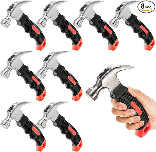 8 Pack 12 oz Small Hammer Tool, Mini Claw Hammer with Soft Rubber, Stubby Hammer, Camping Hammerfor Picture Hanging, General Household Projects