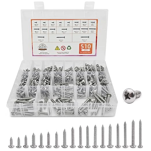 510 PSC Stainless Steel Screw Assortment Kit - #4#6#8#10#12 Phillips Pan Head, Self-Tapping for Wood & Metal