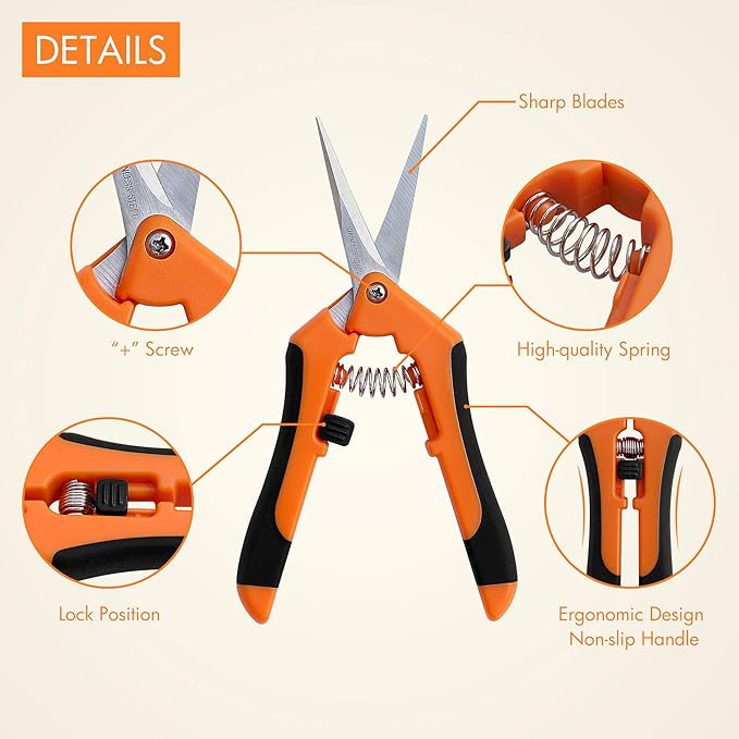 Gardzen 2-Pack 6.5'' Hand Pruner Pruning Shear, Functional Garden Scissors Cutter with Straight for Tackle Stems and Light Tree Branches