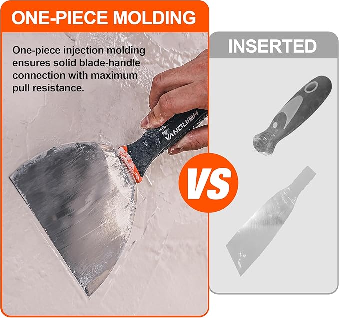 VANQUISH Stainless Steel Putty Knife, 3 Inch Paint Scraper with Soft Grip Handle and Metal Hammer End for Drywall Spackle, Taping, Scraping Paint 3584