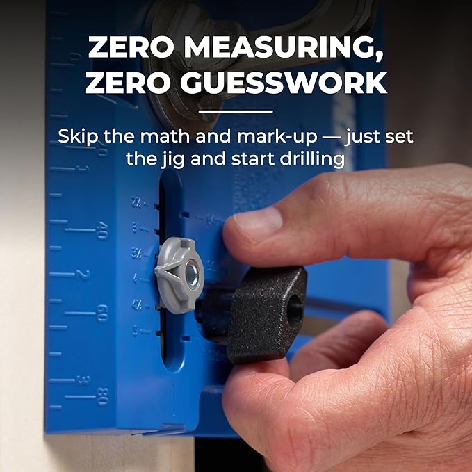 Kreg Cabinet Hardware Jig - Portable Straight Hole Drilling - Precision Drilling Without a Press - Moveable Edge Guide for Accurate Positioning - for Knobs & Small Pulls - KHI-Pull