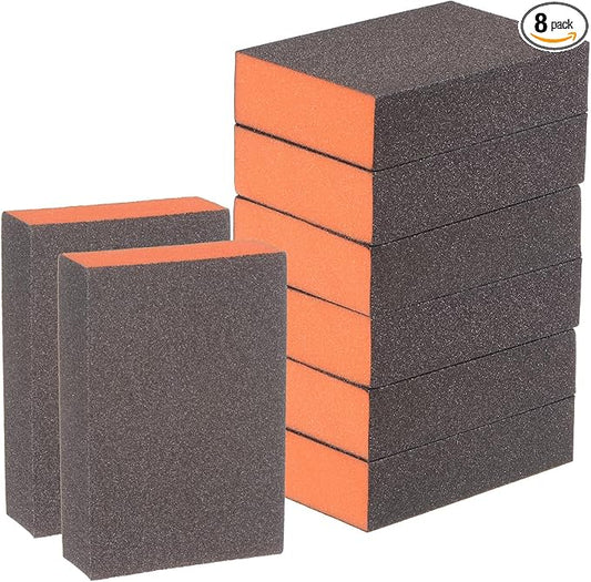 HARFINGTON 8pcs Sanding Sponge Blocks #120 (400 Grits) Wet/Dry Hand Sanding Sponges, 100x70x25mm Foam Sanding Block Pad for Polishing Kitchen Metal Wood Drywall Furniture, Brown&Orange
