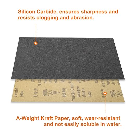 HARFINGTON 12pcs Sandpaper 180 Grit 9 x 11 Inch A-Weight Backing Silicon Carbide Abrasive Wet Dry Sanding Sheets for Wood Finishing, Metal Sanding, Automotive Polishing