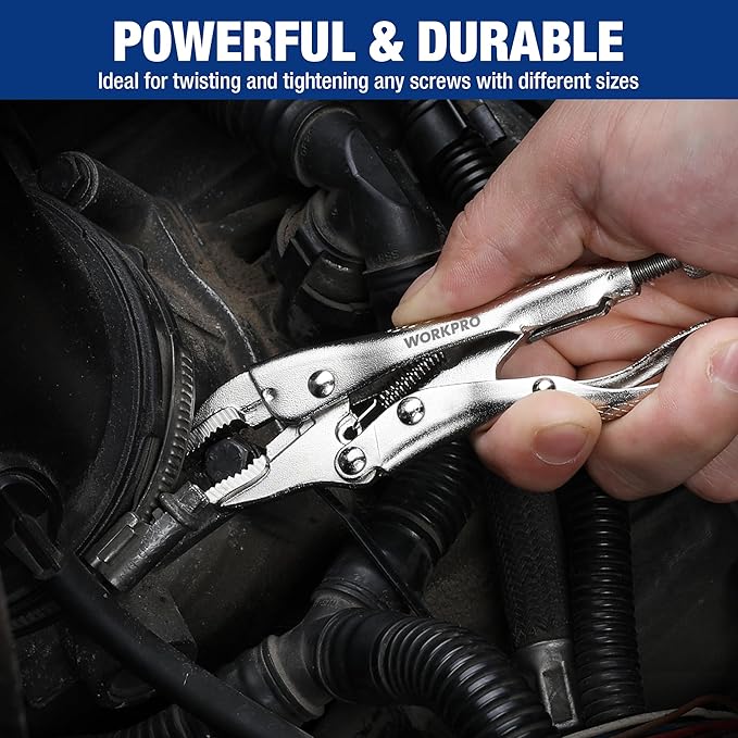 WORKPRO Locking Pliers, 4-inch Mini Curved Jaw Vice Grips pliers, Chromium-Vanadium Steel Locking Pliers with Wire Cutter, Locking Adjustable Vise Grips for Clamping Twisting Welding
