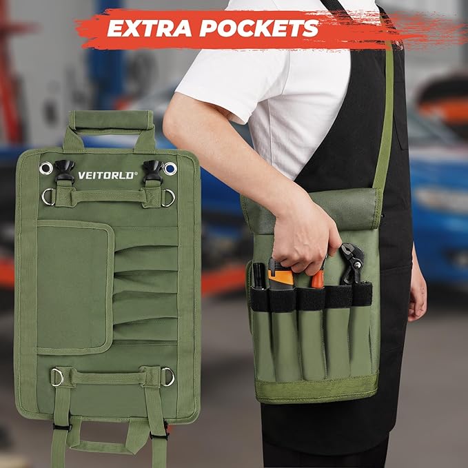Roll Up Tool Bag, Gifts for Him Men Dad Husband Boyfriend Valentines Day, Portable Tools Storage for Men, Heavy Duty Tool Organizer W/Detachable Pouches for Electrician Mechanic Carpenter