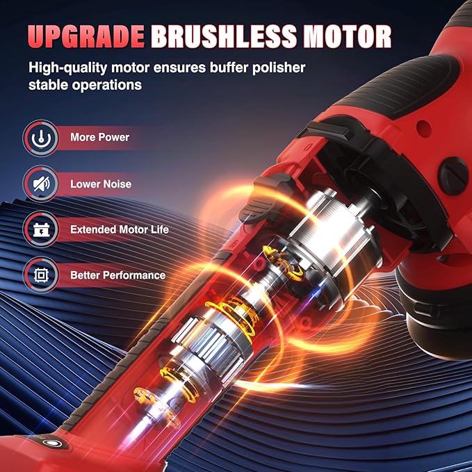Cordless Buffer Polisher Kit for Milwaukee 18V/M18 Battery (No Battery), 6-Inch Orbital Car Polisher 6 Speed 1800??500 RPM, 17PCS Polishing Accessories, for Car Polishing/Waxing (Tool Only)