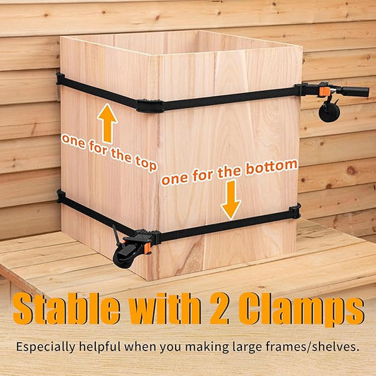 Feekoon 2 Packs 13 FT Belt Band Strap Clamps for Woodworking, Quick Release Band Clamps with 4 Corner Claws, Thick and Sturdy Belt Clamp, Adjustable Picture Frame Clamp Tool