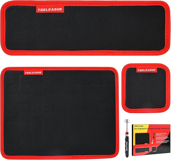 TOOLEAGUE 3Pcs Magnetic Tool Mat with 15Lb Telescoping Magnetic Pickup Pen,3 Different Size Parts Tool Holder Pad for Organizing Mechanic Wrench Screw Bolts Nuts and Other Small Metal Parts
