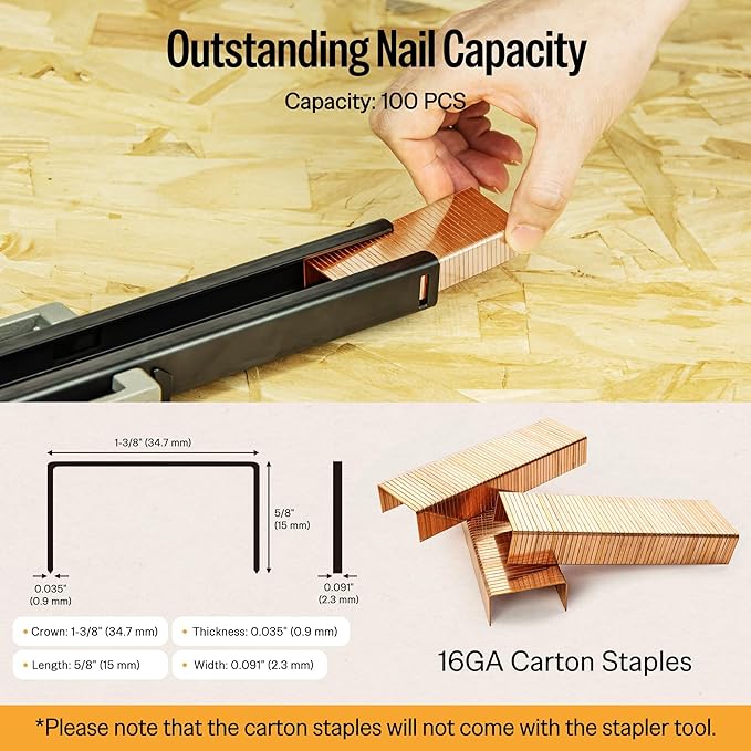 meite Box Stapler HB3515 Manual Carton Closer with 16 Gauge 5/8" Leg Carton Closing Staples(2,000pcs) for Corrugated Case Packaging, Accepts 1-3/8" Crown 5/8" Leg Staples, No Air Needed