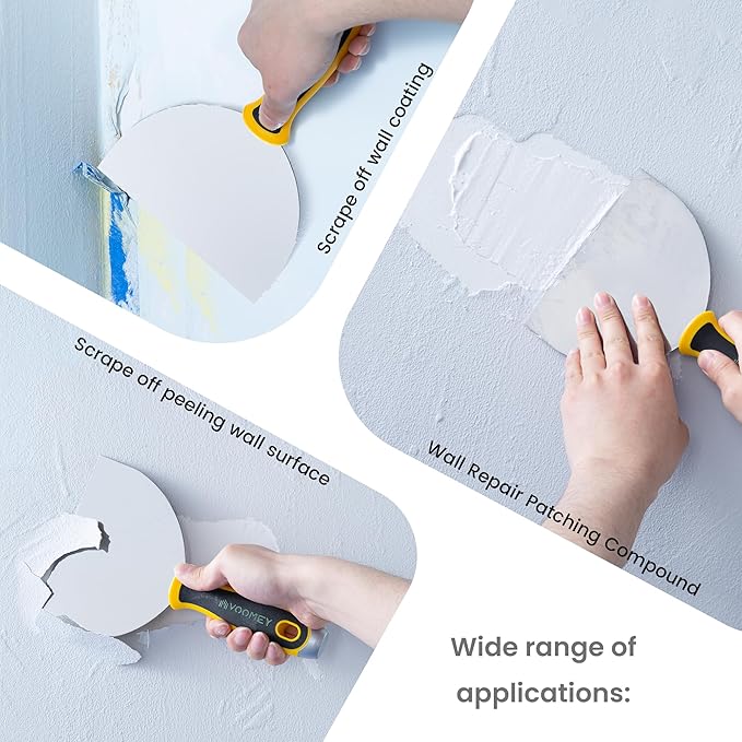 Voomey 6 Inch Stainless Steel Putty Knife, 12 In1 Paint Scraper, Drywall Taping Knife 2 Pack, Paint Scraper Tool for Repairing Old Walls, Cleaning Paint Roller Covers, Applying Putty