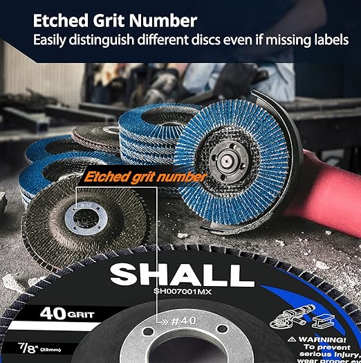 SHALL 24-Pack Flap Disc, 4-1/2" x 7/8", Zirconia Grinding Wheel 40/60/80/120 Grit T29 & 40 Grit T27 Angle Grinder Abrasive Sanding Disc with Etched Grit Number Indication, 80pcs Emery Cloth Per Disc
