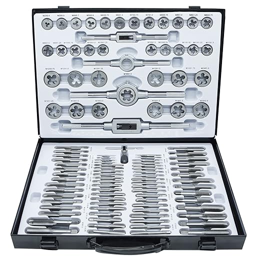 GMTOOLS 110PCS Tap and Die Set, Metric Size M2-M18 Standard Threading Tool With Adjustable Handles, Accessories and Storage Case for Cutting External and Internal Threads