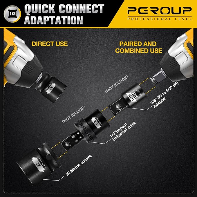 15-Piece 1/2" Drive Shallow Impact Socket Set, Metric Size (8-22mm) 12-Point Socket Set, CR-MO Steel for Automotive & DIY