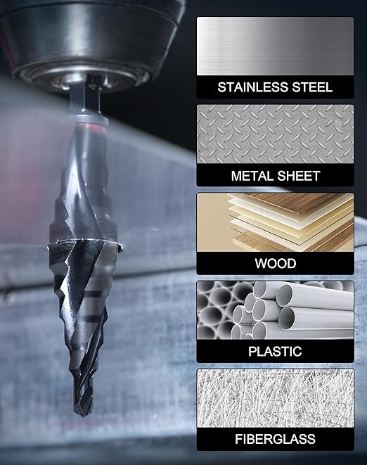 EZARC Step Drill Bit for Metal, M35 Cobalt Unibit Step Drill Bit Set 1/8"-7/8"(3pcs) Wear-Resistant AlTiN Coated, 1/4" Hex Shank for Metal, Stainless Steel, Aluminum, Plastic