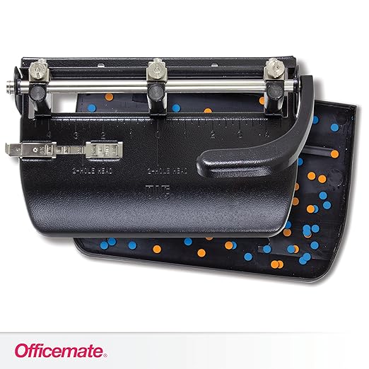 Officemate Heavy Duty Adjustable 2-3 Hole Punch with Lever Handle, 32-Sheet Capacity, Black (90078)
