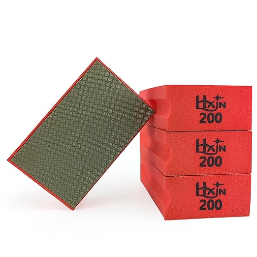 Diamond Hand Polishing Pad Diamond Sanding Block Foam Backed Diamond Sponge Sanding Pads for Wet or Dry Grinding polishing for Granite Marble Stone Tile Glass Ceramic (4, 200# Square)