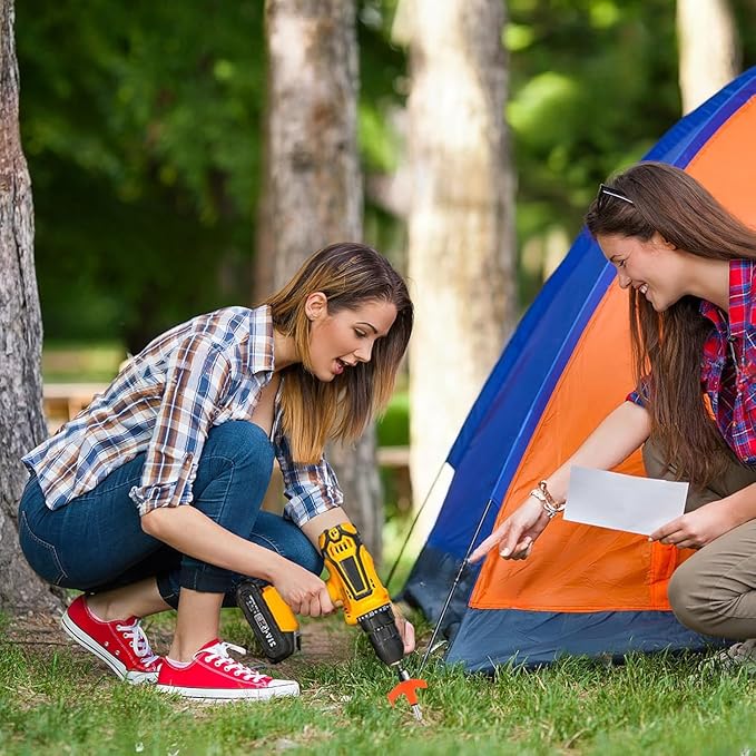 8" Tent Stakes Heavy Duty 12 Pack, Screw in Tent Stakes, Metal Threaded Camping Stakes, Ground Anchors for Canopies, Gardening, Christmas Yard Stakes for Inflatables, with Storage Box and Hex Socket