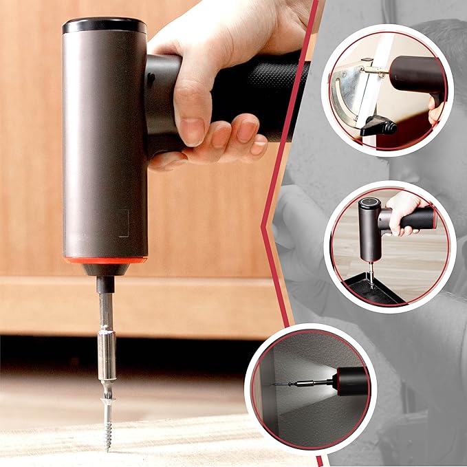 Electric Cordless Screwdriver Set, 4V Rechargeable Screw Gun with 12 Drill Bits, Screwdriver Kit with LED Light, Separable Battery Pack with USB Charging Cable for Home, DIY, Repair