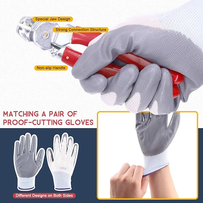 Hilitchi 360Pcs Galvanized Hog Rings with Angled Head Hog Ring Pliers and Protective Gloves Set Professional Upholstery Installation Tool for Bungee Shock Cords Animal Pet Cages Bagging and More