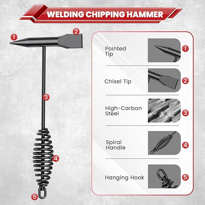 bestarc Welding Chipping Hammer and Wire Brush Set, 10.5" Slag Hammer with Coil Spring Handle, Cone and Vertical Chisel, 9.8" Wire Brush for Rust, Spatter Removal