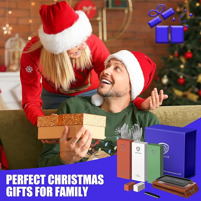Extra Large Knife Sharpening Stone Kit - YeopAsda Thickered 3 Side Grit 400/1000/6000 Xl Wet Stone - Whetstone Knife Sharpener with Non-Slip Wood Base, Angle Guide, Cut Resistant Gloves