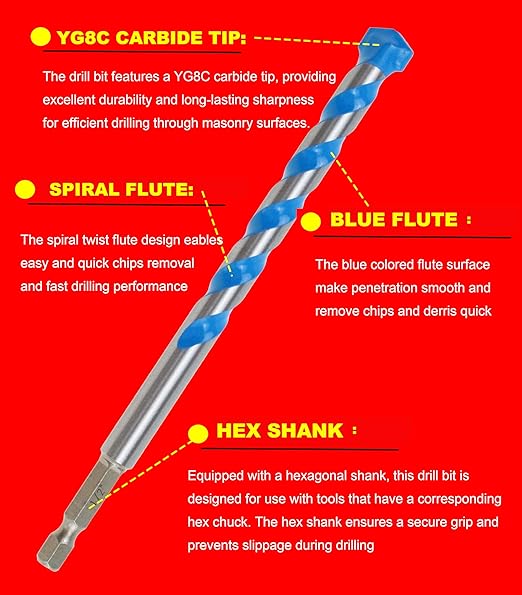 12Pcs Masonry Drill Bit and Wood Spade Drill Bit Drill Mason Stone Concrete Woodworking