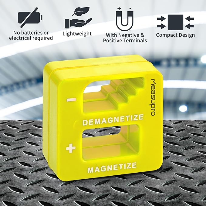 Demagnetizer and Magnetizer for Screwdrivers Tips, Bits, and Small Tools, Large or Big Screws, Drills, Drill Bits, Sockets, Nuts, Bolts, Nails and Precision Construction Tools - Yellow