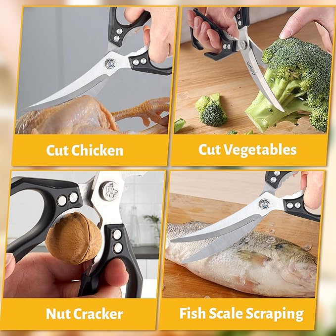 Heavy Duty Kitchen Shears & Poultry Scissors Professional All Purpose Stainless Steel Kitchen Scissors for Food, Meat, Herbs, Pizza, Bones, Ergonomic Cooking Shears