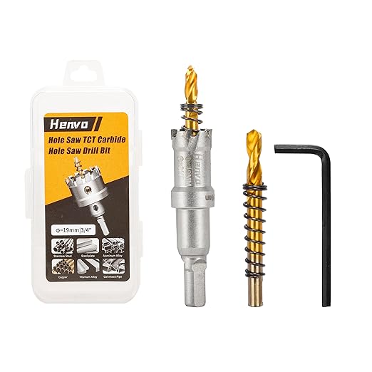 Hole Saw 3/4" (19mm) Heavy Duty Carbide with 2 Pilot Drill Bits - Metal Hole Cutter Cuts Stainless Steel, Iron, Copper, Brass, Plastic