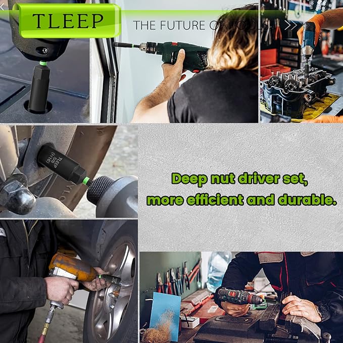 Deep Nut Driver Set for Impact Drill w/Wing Nut Driver Bit, Sae/Metric 80MM Deep Nut Driver Bits, 1/4" Quick Change, 8mm 10mm 13mm 9/16”(14mm) 5/8”(16mm) 17mm 3/4”(19mm) 5/16” 3/8” 7/16” 1/2”
