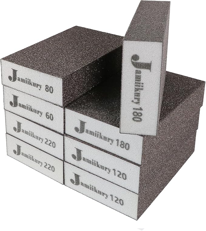 8pcs Sanding Blocks Assortment Kit, Sponge Sand Block Washable and Reusable, Wet & Dry Sandpaper Block - 60/80 Grit x 1pcs, 120/180/220 Grit x 2pcs