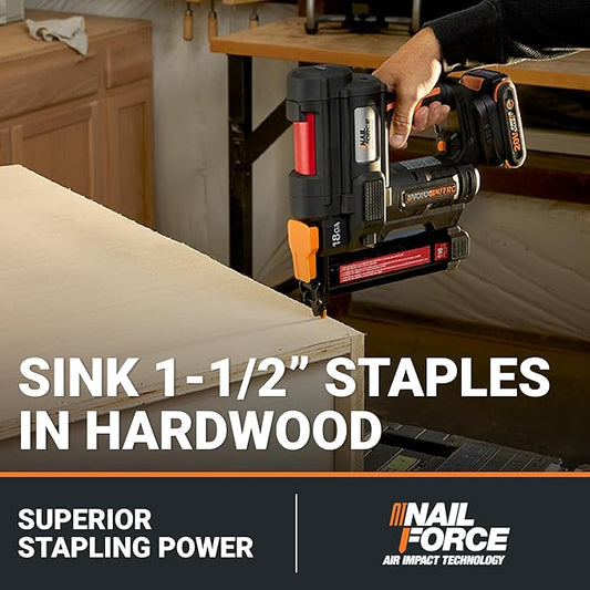 Worx Nitro 20V Cordless 18-Gauge Narrow Crown Stapler, Cordless Staple Gun Fires Up to 80 Staples/Min, Battery Powered Staple Gun with Tool-Free Jam Release WX844L ??Battery & Charger Included