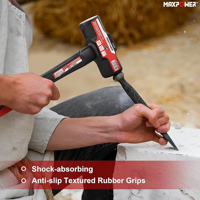 MAXPOWER 3lb Sledge Hammer, Drop forged Steel Head, 12.8 inch Fiberglass Handle Shock-Resistant