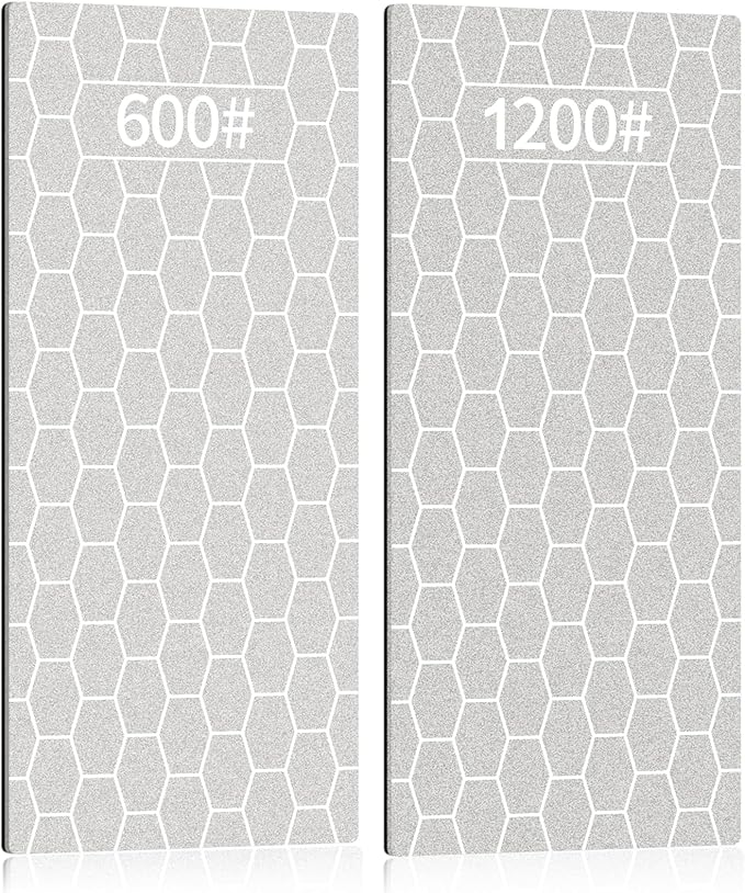 2PCS Diamond Sharpening Stone, Kalolary Knife Sharpener Stone Whetstone Honeycomb Surface Diamond Sharpener Plate with Non-slip Base for Pocket Knives Scissors, Outdoor Kitchen Tools (600/1200 Grit)