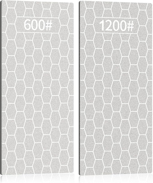 2PCS Diamond Sharpening Stone, Kalolary Knife Sharpener Stone Whetstone Honeycomb Surface Diamond Sharpener Plate with Non-slip Base for Pocket Knives Scissors, Outdoor Kitchen Tools (600/1200 Grit)