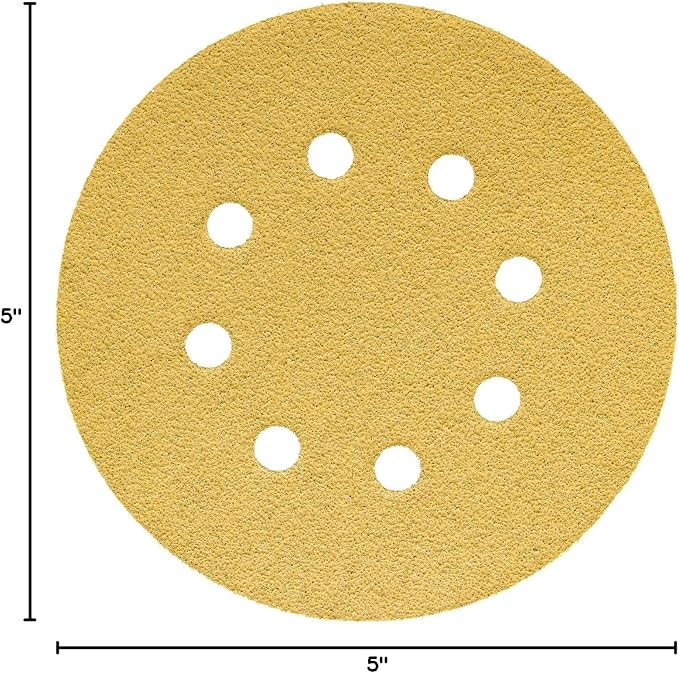 Dura-Gold Premium 60 Grit 5" Sandpaper Discs, 8 Hole Pattern Dustless, 50 Discs - Hook & Loop Backing for Orbital DA Sander, Detailing Finishing Color Sanding Automotive Paint Woodworking