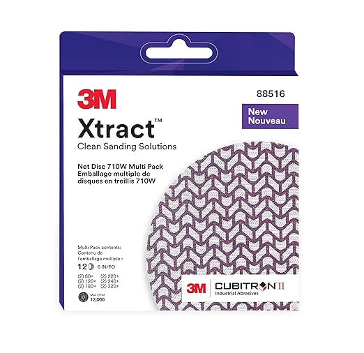 3M Xtract Net Disc 710W, 6 in, 12 Piece Multi-Pack Hook and Loop Sanding Discs, 80+, 120+, 180+, 220+, 240+, 320+, Virtually Dust-Free, Assorted Grades, 88516