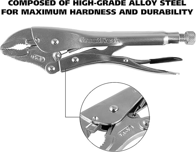 GreatNeck 74230 5-Piece Locking Plier Set ??Curved & Long Nose Pliers with Plastisol Trigger Release, Diagonal Tooth Grip, Wire Cutter & Storage Pouch ??Durable Alloy Steel Construction