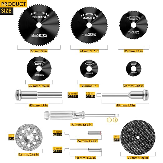 44pcs Black Cutting Wheel Set Compatible with Plastic for Rotary Tool, HSS Circular Saw Blades 6pcs, Resin Cutting Discs 20pcs, 545 Diamond Cutting Wheels 10pcs