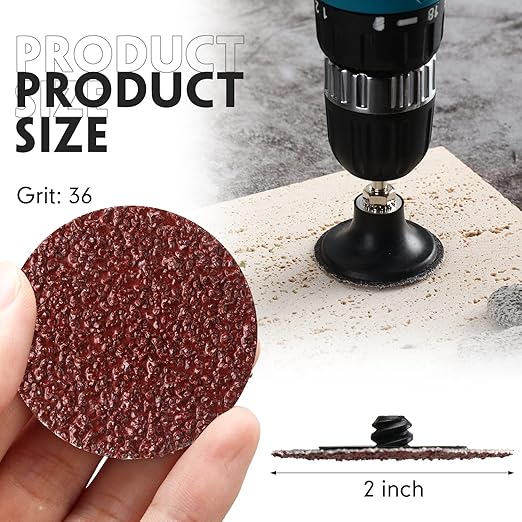 Newwiee 150 Pieces 2 Inch Sanding Discs 36 Grit Roll Lock Die Grinder Sanding Disc for Surface Prep Strip Grind Polish Finish Burr Rust Paint Removal Red