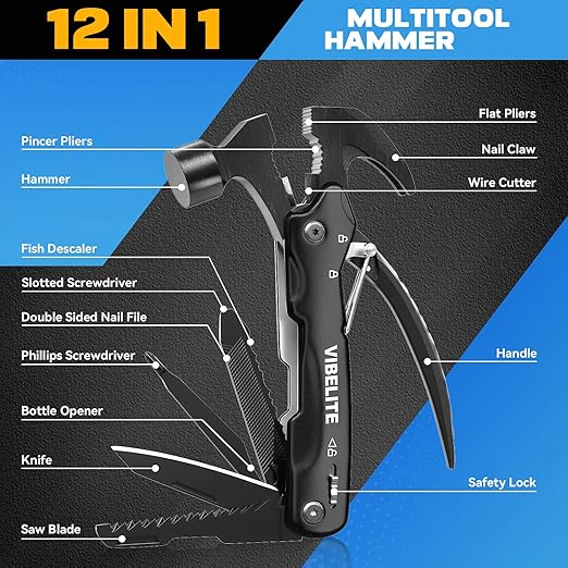 Gifts for Men, 12 in 1 Multitool Hammer for Camping Hunting Hiking,Christmas Gifts for Dad, Husband, Him, Stocking Stuffers for Men Him Husband Boyfriend