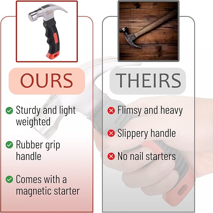 Mr. Pen- 8oz Small Camping Claw Stubby Tack Magnetic Nail Hammer for Women