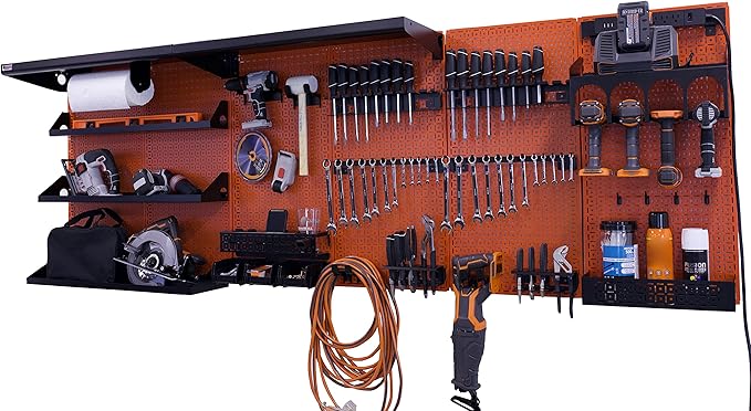 OmniWall Weekend Warrior Ultimate Tool Kit-96" x 32" Metal Pegboard Wall Storage System Orange/Black
